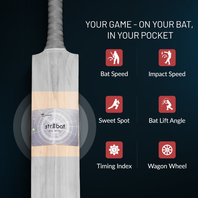 STR8BAT Pro Cricket Bat Smart StickerV 2.0 - Black And Silver