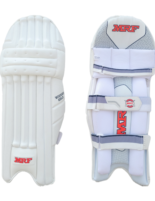 Load image into Gallery viewer, MRF Wizard Gold Batting Pads New 2024
