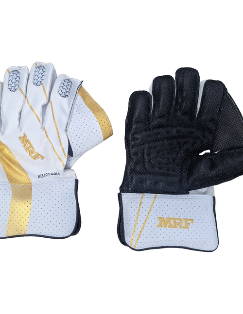 Load image into Gallery viewer, MRF Wizard Gold Wicket Keeping Gloves New 2024
